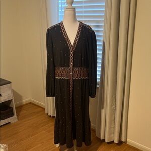 Bohemian Black Embroidered Long Sleeve Maxi Dress